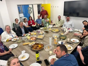 Picture of WRC staff enjoying a meal together 