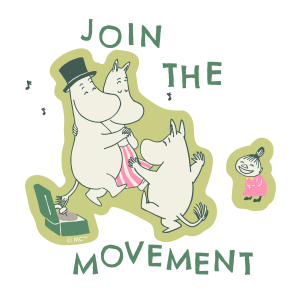 Moomins dancing together.