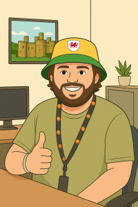 Welsh Refugee Council staff member smiling with thumbs up sign.