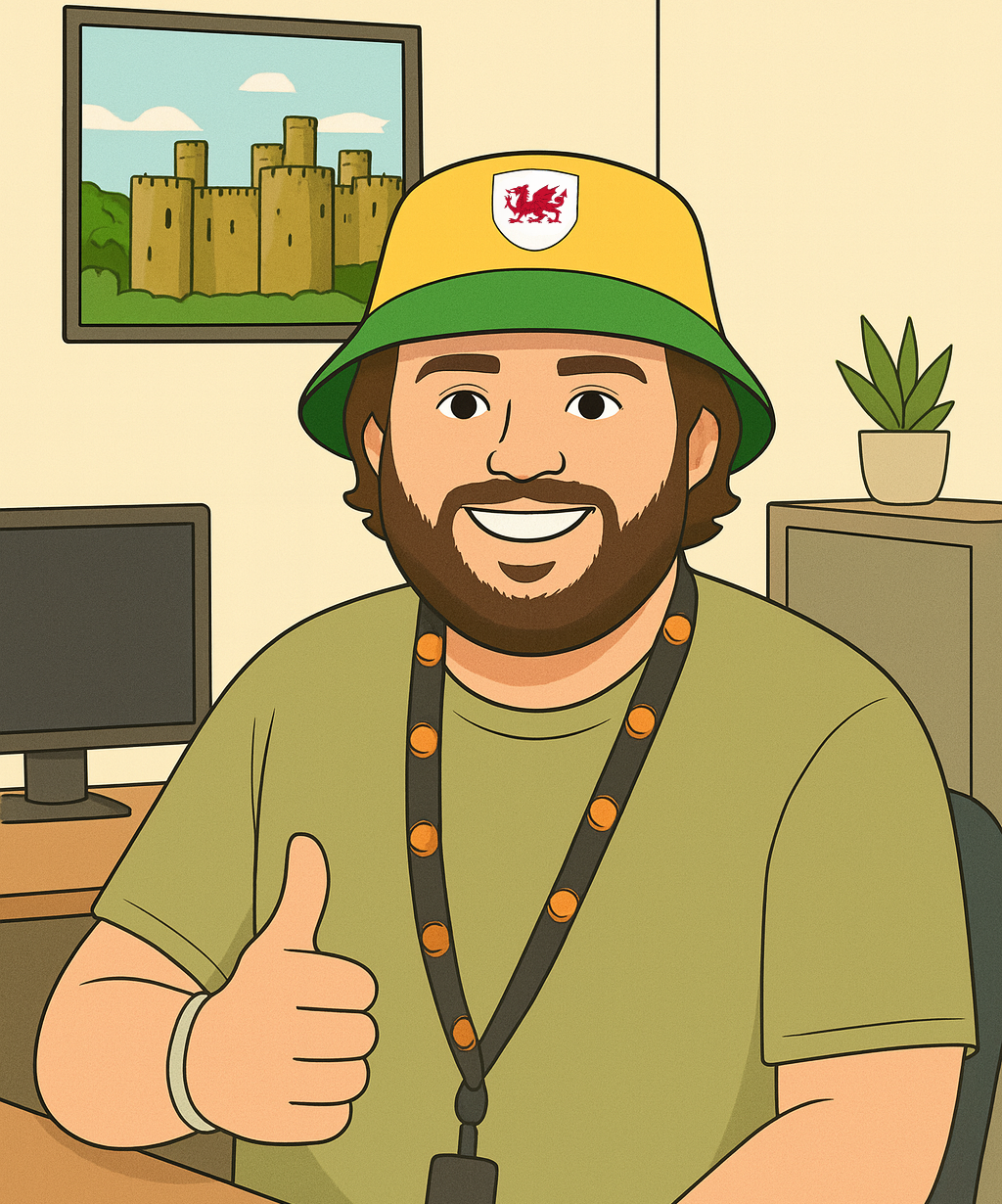 Welsh Refugee Council staff member smiling with thumbs up sign.