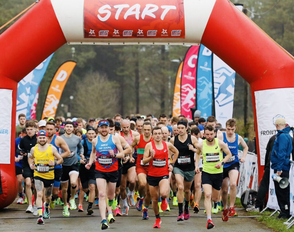 A group of runners start their race at Great Welsh Half starting line